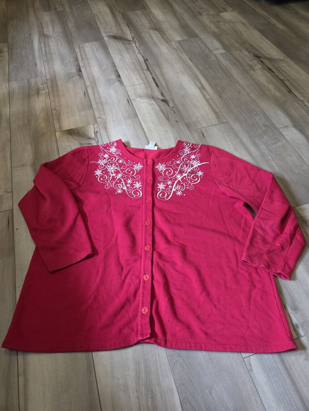 Women's Red Embroidered Button-Front Cardigan Jacket